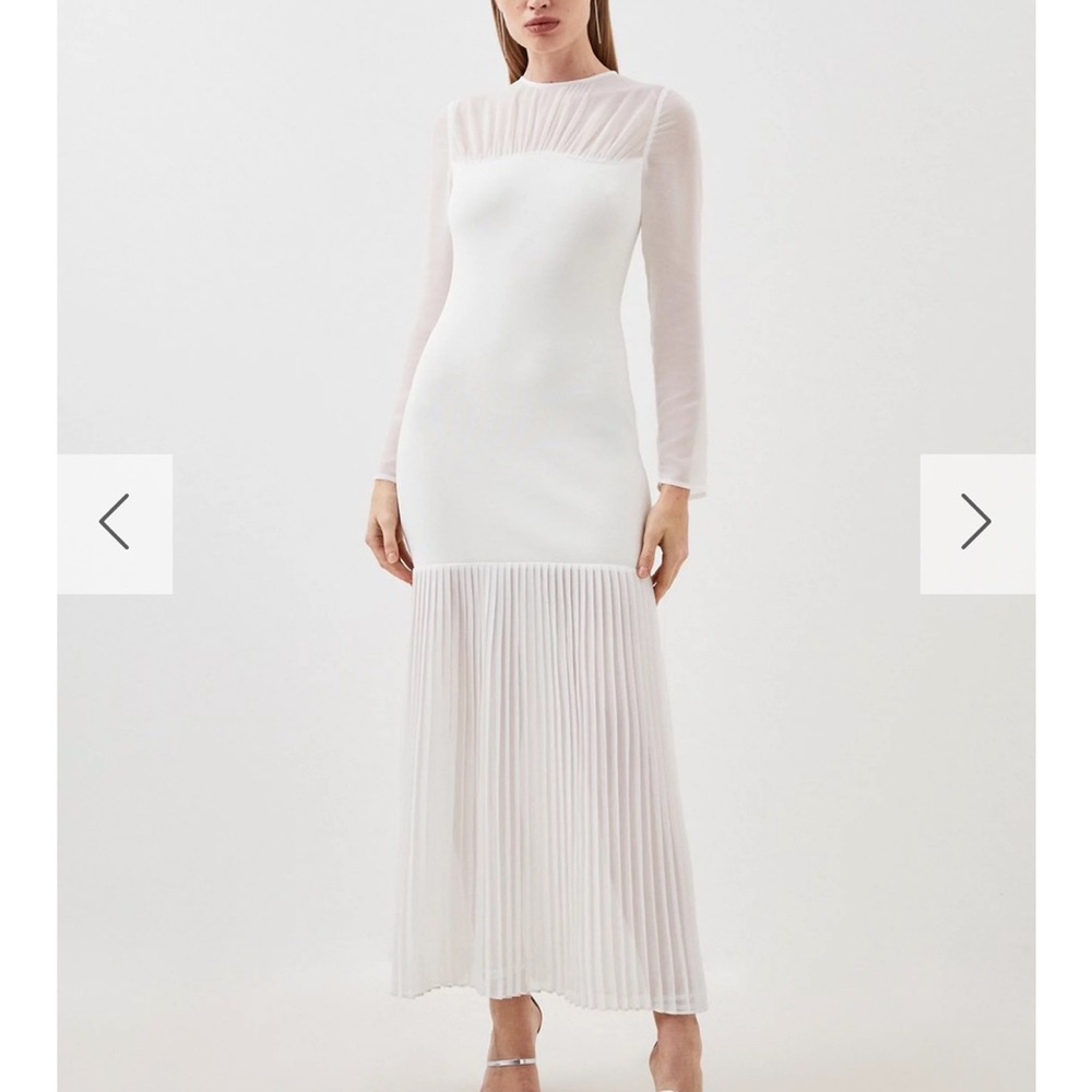 COPY - NWT Karen Millen Petite Figure Form Woven Bandage Mix Midi Dress White